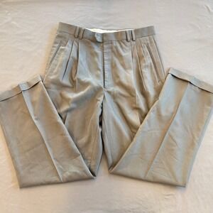 Louis Raphael Mens 35 Taupe Gray 100% Pure Wool Double Pleated Dress Pants